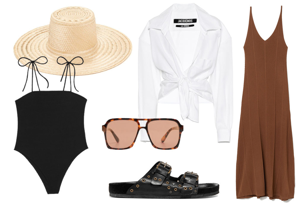 Summer essentials straw hat Janessa Leone, white shirt Jacquemus, flats Isabel Marant