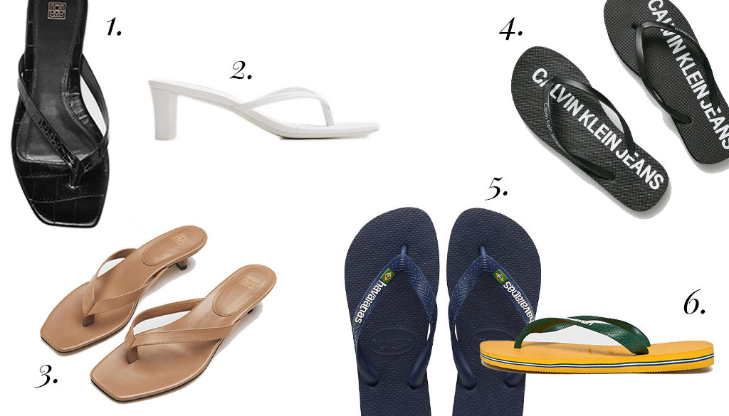 Toteme, Havaianas and Mango flip flops shopping selection