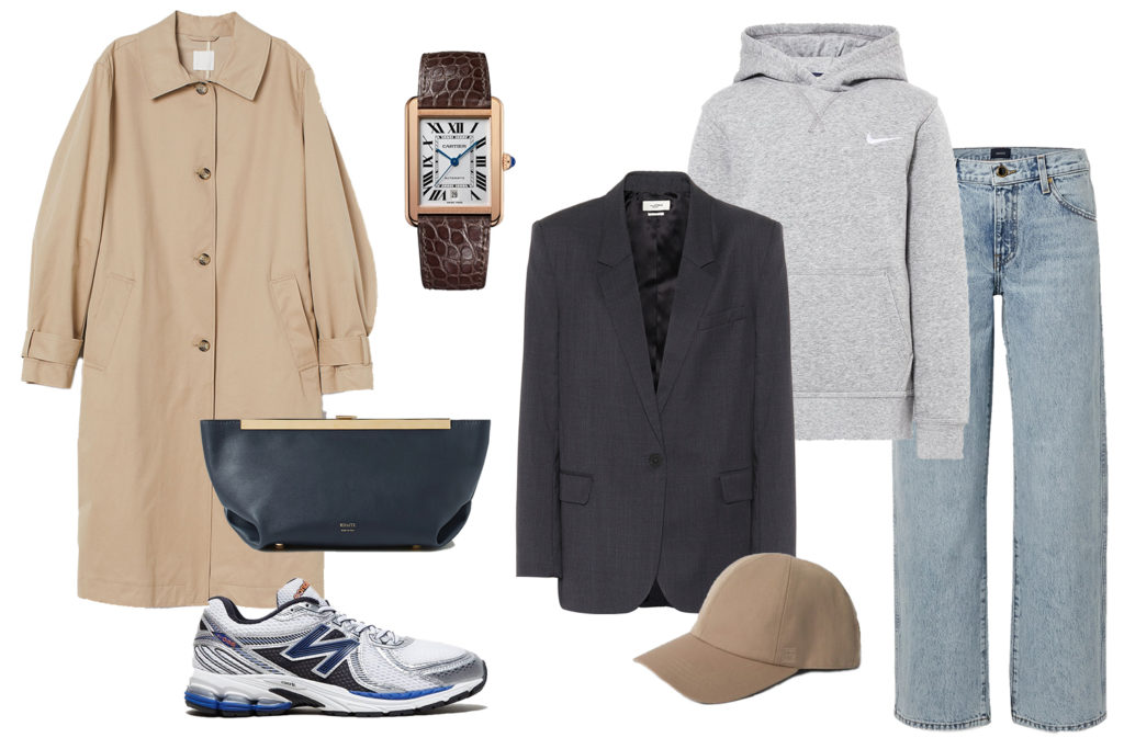 Beige trench, Toteme hat, cartier watch